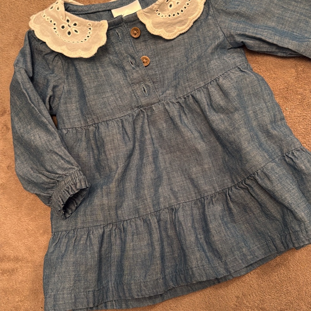 Charming Kids Denim Blouse with Cream Collar
